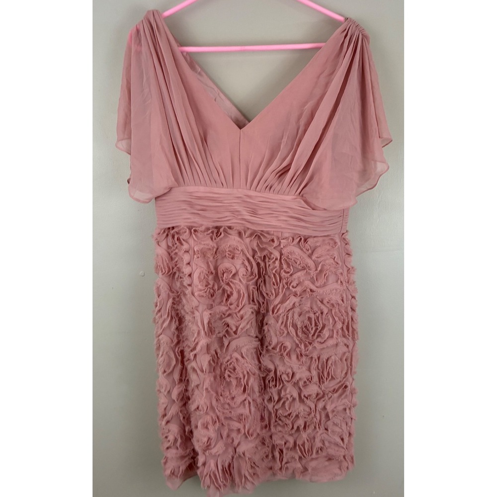 JS Collections Cocktail Dress Womens 14 Pink Rosette Textured Chiffon Formal